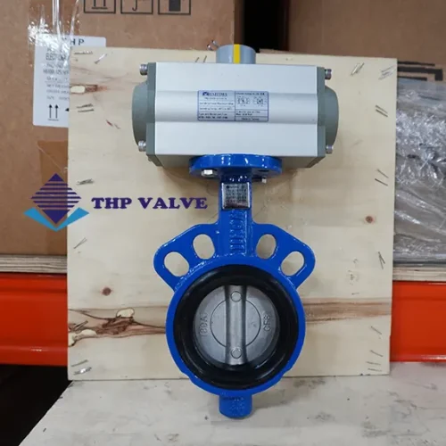 Ảnh thực tế van bướm gang cánh inox điều khiển khí nén Haitima Đài Loan DN80