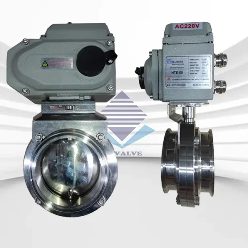 Van bướm inox vi sinh điều khiển điện Haitima Đài Loan 220V HTE08