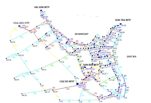 Bản đồ mạng lưới phân phối nước thanh phố Đà Nẵng tầm nhìn đến 2030